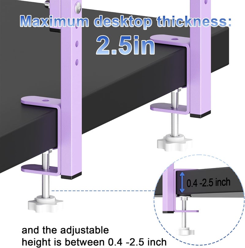 OUTIOE 2-Tier Desk Shelf, Expandable Under Desk Storage, Clamp on Desk Shelf, Desktop Accessories for Offices, Study Rooms, and Game Rooms (Purple) - Image 5